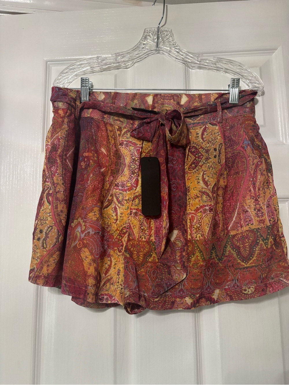 Vici Paisley Tie-Waist Skater Shorts- Burgundy & Mustard